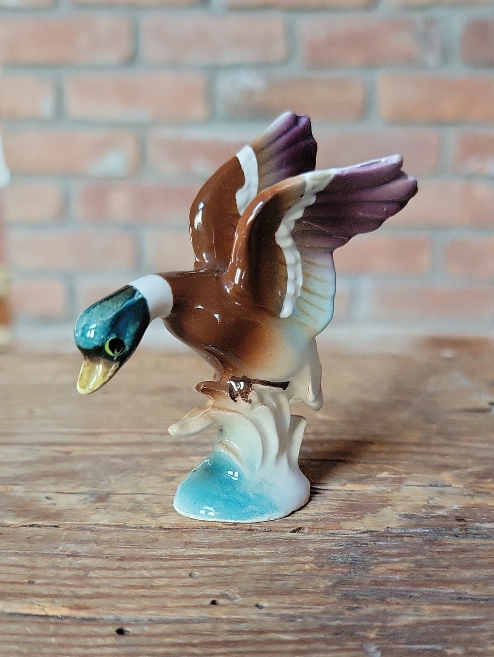 Vintage MCM Bone China Brown Ceramic Mallard Duck Figurine
